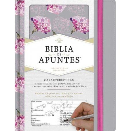 Biblia RVR 1960 de Apuntes Gris y Floreado Tela Impresa