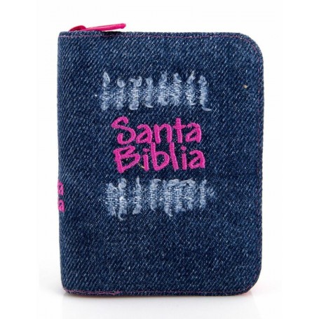 Biblia mini bolsillo jean acolchada - rosada