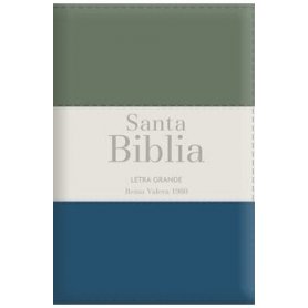 Biblia RVR 1960 Letra Grande Tamaño Manual Tricolor Gris Crema Azul con Cierre e Índice
