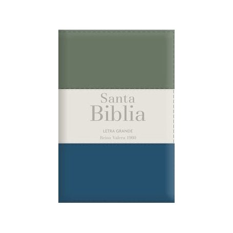 Biblia RVR 1960 Letra Grande Tamaño Manual Tricolor Gris Crema Azul con Cierre e Índice