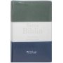 Biblia RVR 1960 Letra Grande Tamaño Manual Tricolor Gris Crema Azul con Cierre e Índice