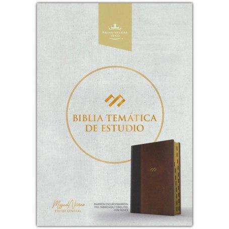 Biblia RVR 1960 de Estudio Temática Miguel Nuñez Piel Marrón Oscuro Marrón con Índice