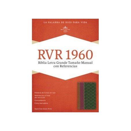Biblia RVR 1960 Letra Grande Tamaño Manual con Referencias Chocolate Ciruela Verde Jade Símil Piel