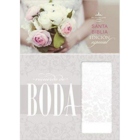 Biblia RVR 1960 de Boda Símil Piel Blanco Floral