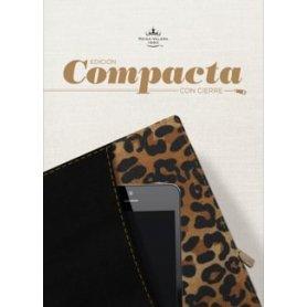 Biblia RVR 1960 Compacta con Cierre Negro Leopardo Símil Piel