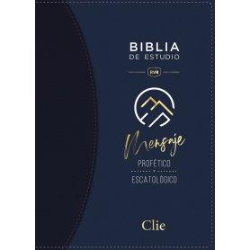Biblia RVR 1977 de Estudio Mensaje Profético y Escatológico Piel Azul Interior a Dos Colores