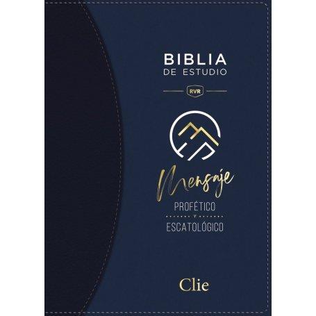 Biblia RVR 1977 de Estudio Mensaje Profético y Escatológico Piel Azul Interior a Dos Colores
