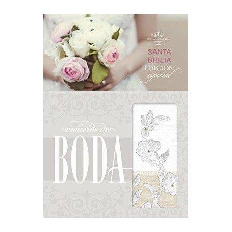 Biblia RVR 1960 Recuerdo de Boda Blanco Lino Encaje Símil Piel