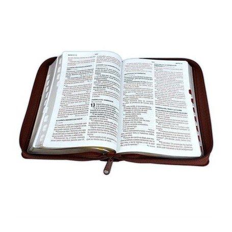 Biblia RVR 1960 Letra Grande Tamaño Manual Símil Piel Café con Índice y Cierre
