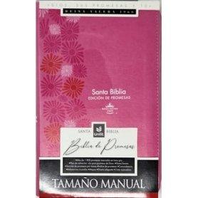 Biblia RVR 1960 de Promesas Letra Grande Tamaño Manual Rosada Flores Simil Piel con Cierre