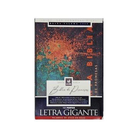Biblia RVR 1960 de Promesas Letra Gigante Negro Naranja Verde Símil Piel con Cierre