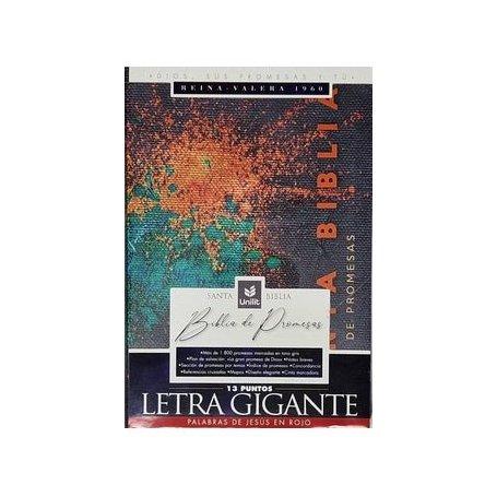 Biblia RVR 1960 de Promesas Letra Gigante Negro Naranja Verde Símil Piel