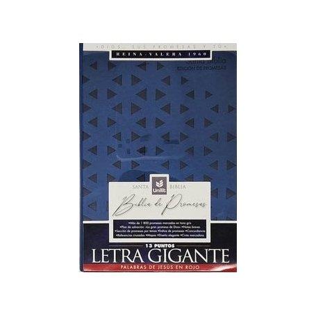 Biblia RVR 1960 de Promesas Letra Gigante Azul Triángulos Símil Piel