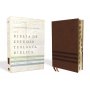 Biblia NVI de Estudio Teología Bíblica Piel Café con Índice Interior a Cuatro Colores