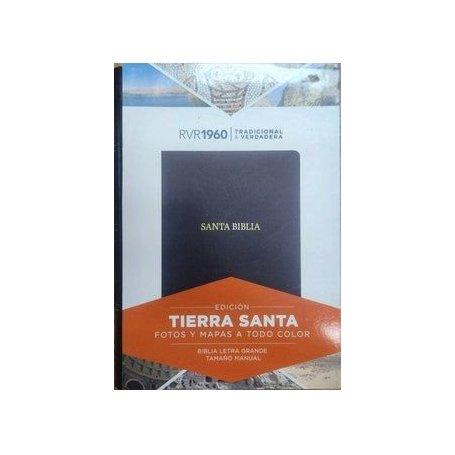Biblia RVR 1960 Letra Grande Tamaño Manual Edición Tierra Santa Negro Símil Piel