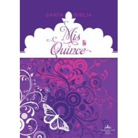 Biblia RVR 1960 Mis Quince Amatista con Mariposas Símil Piel