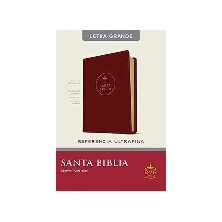 Biblia RVR 1960 Referencia Ultrafina Letra Grande Palabras de Jesús en Rojo Símil Piel Café Rojizo Índice
