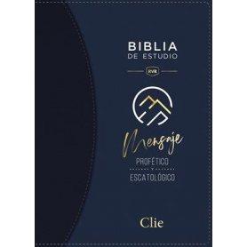 Biblia RVR 1977 de Estudio Mensaje Profético y Escatológico Piel Azul Interior a Dos Colores con Índice