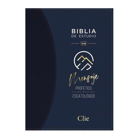 Biblia RVR 1977 de Estudio Mensaje Profético y Escatológico Piel Azul Interior a Dos Colores con Índice