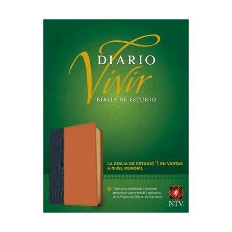 Biblia NTV de Estudio Diario Vivir Letra Grande Símil Piel Azul Café Claro