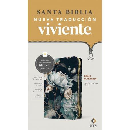 Biblia NTV Ultrafina con Filament Floral Símil Piel con Cierre