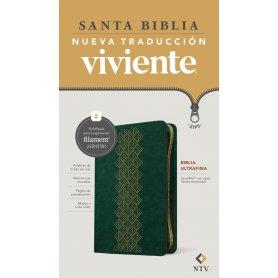 Biblia NTV Ultrafina con Filament Verde Esmeralda Símil Piel con Cierre