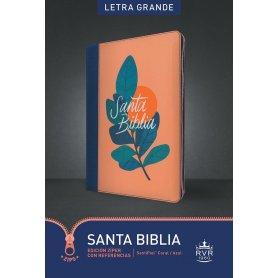 Biblia RVR 1960 con Referencias Letra Grande Palabras de Jesús en Rojo Símil Piel Coral Azul Cierre