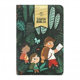 Biblia RVR 1960 Interactiva para Niños Letra Grande Verde Símil Piel Con Cierre