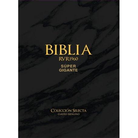 Biblia RVR 1960 Letra Súper Gigante Cuero Genuino Negro con Índice