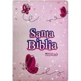 Biblia RVR 1960 Compacta Simil Piel Juvenil Mariposa Rosada