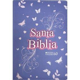 Biblia RVR 1960 Compacta Símil Piel Juvenil Mariposa Lila