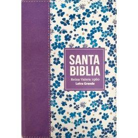 Biblia RVR 1960 Compacta Símil Piel Flores Lila Claro
