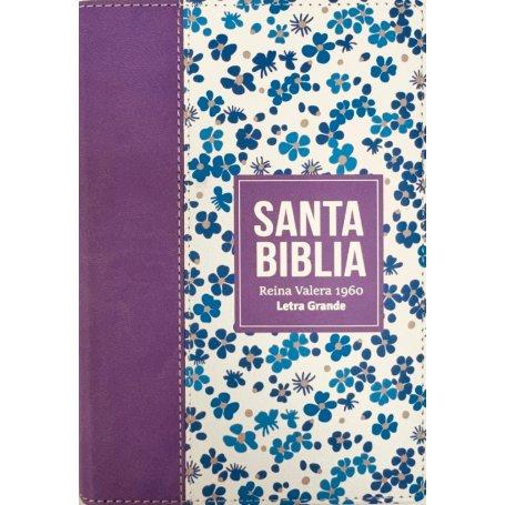 Biblia RVR 1960 Compacta Símil Piel Flores Lila Claro