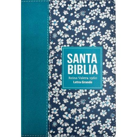Biblia RVR 1960 Compacta Símil Piel Flores Azul Verde