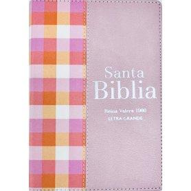 Biblia RVR 1960 Compacta Símil Piel Cuadros Rosa
