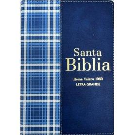 Biblia RVR 1960 Compacta Símil Piel Cuadros Azul Oscuro
