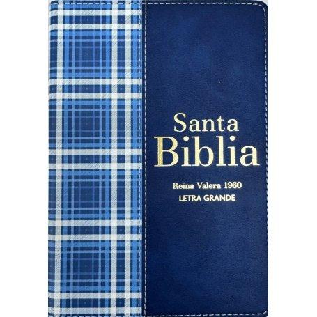 Biblia RVR 1960 Compacta Símil Piel Cuadros Azul Oscuro