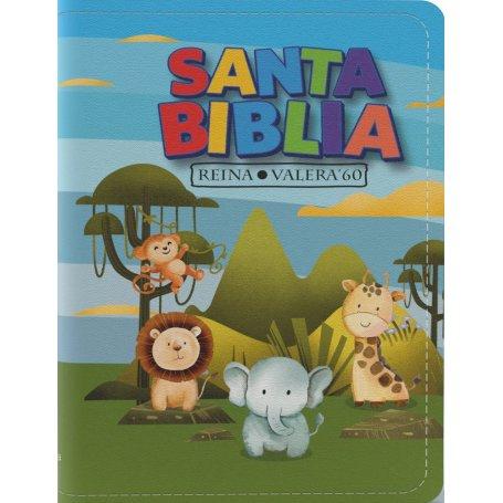 Biblia RVR 1960 Compacta para Niños Animales Vinilo con Cierre