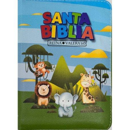 Biblia RVR 1960 Bolsillo para Niños Animales Vinilo con Cierre