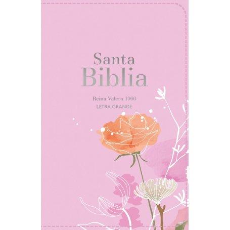 Biblia RVR 1960 Letra Grande Tamaño Manual Símil Piel Rosa