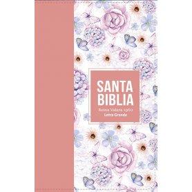 Biblia RVR 1960 Letra Grande Tamaño Manual Símil Piel Rosa Claro