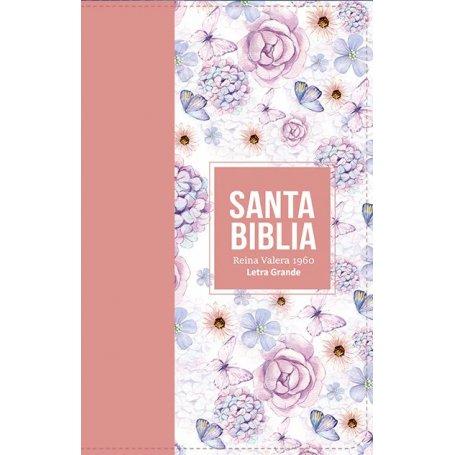 Biblia RVR 1960 Letra Grande Tamaño Manual Símil Piel Rosa Claro