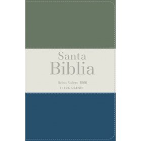 Biblia RVR 1960 Letra Grande Tamaño Manual Tricolor Gris Crema Azul con Cierre e Índice
