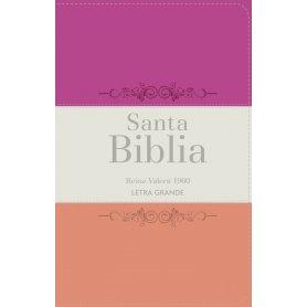 Biblia RVR 1960 Letra Grande Tamaño Manual Tricolor Guinda Crema Melón con Cierre e Índice