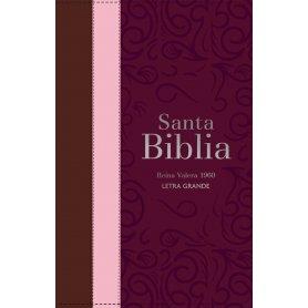 Biblia RVR 1960 Letra Grande Tamaño Manual Tricolor Guinda Palo Rosa Marrón con Cierre e Índice