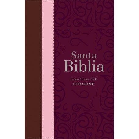 Biblia RVR 1960 Letra Grande Tamaño Manual Tricolor Guinda Palo Rosa Marrón con Cierre e Índice