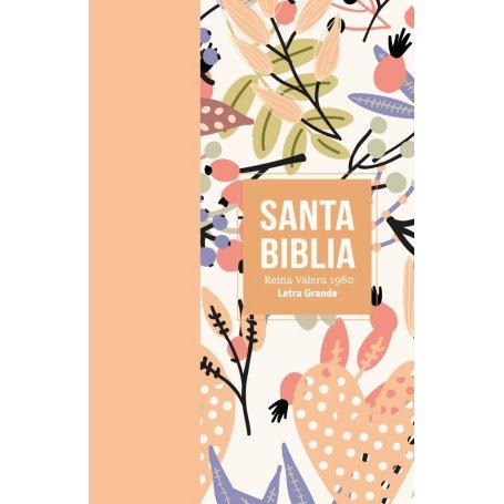 Biblia RVR 1960 Letra Grande Tamaño Manual Símil Piel Naranja Clara