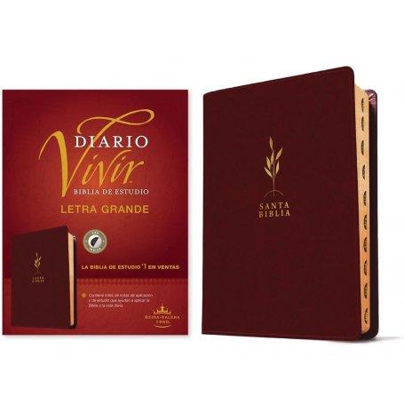 Biblia RVR 1960 de Estudio del Diario Vivir Letra Grande Símil Piel Vino Tinto Índice Letra Roja