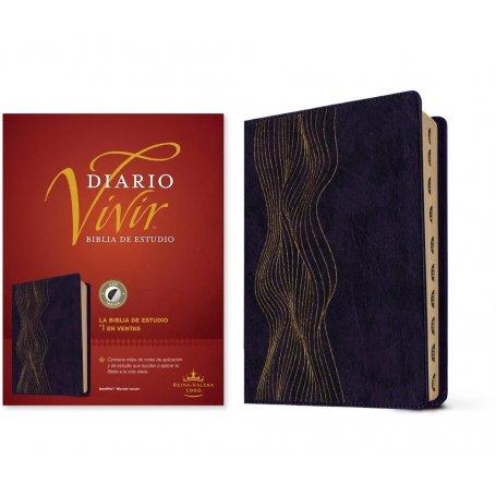 Biblia RVR 1960 de Estudio del Diario Vivir Símil Piel Morado Oscuro Índice Letra Roja