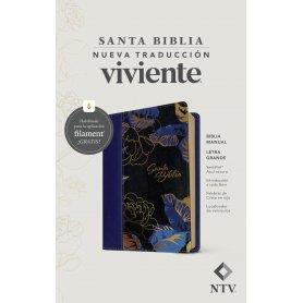 Biblia NTV Letra Grande Tamaño Manual con Filament Símil Piel Azul Oscuro Letra Roja